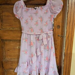 Lilt Girls Lavender Floral Puff Sleeve Smocked High-Low Dress XL 14/16 NWT